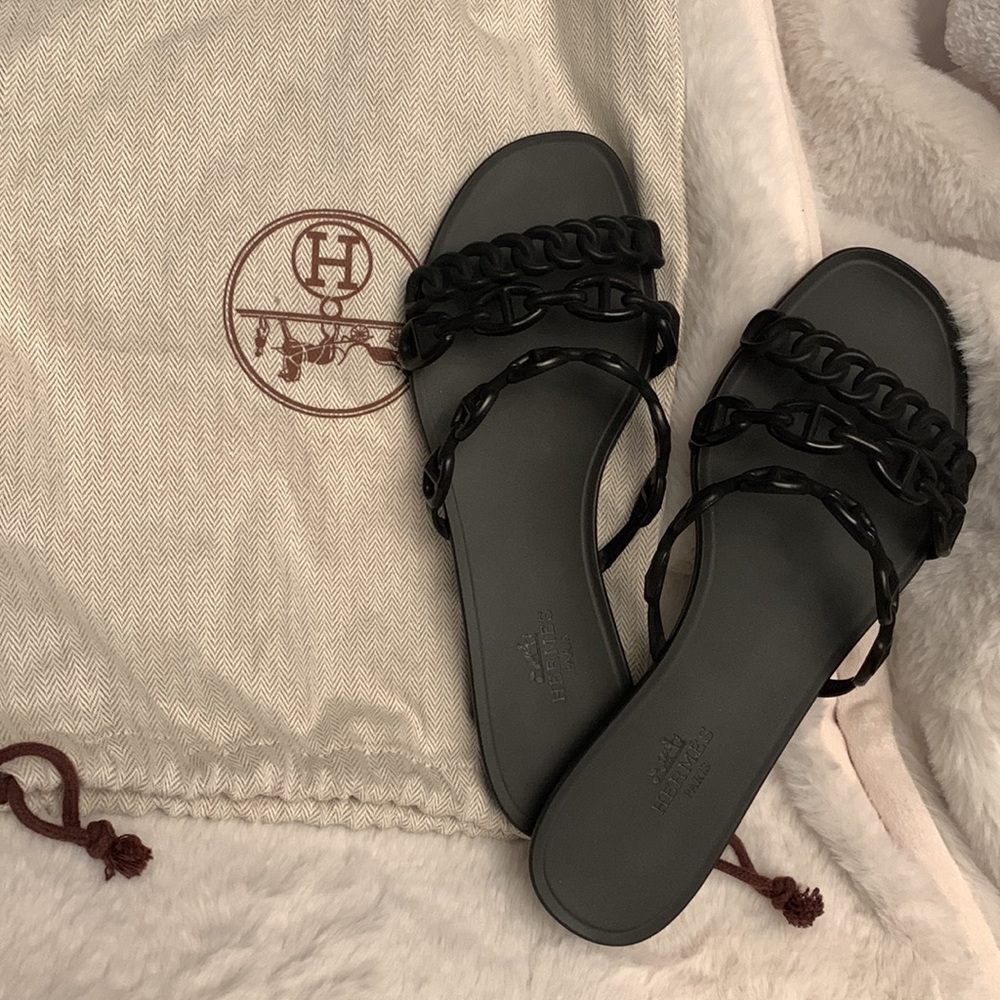 Hermes Rivage Jelly Black Sandal Slipper